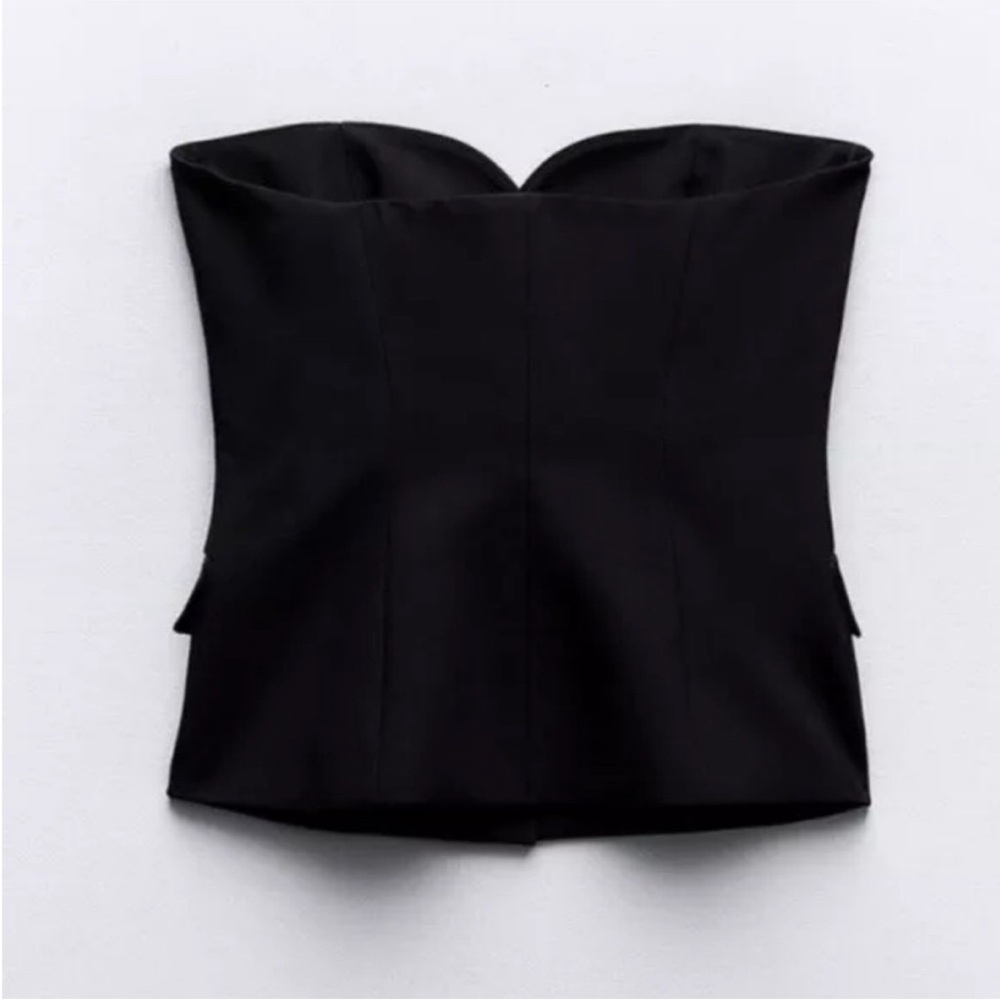 NWT Zara Strapless Black Top Combination Satin Effect Bustier Top Size XL - Picture 2 of 5